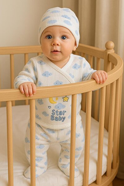 HİD MARKET 0-3 Ay Bebek Takımları, Bebek Zıbın, Patikli Pantolon, Şapka 3'lü Set, Kız Bebek Takımları
