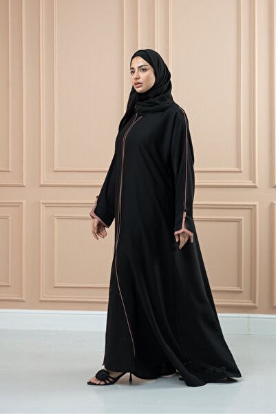 LAVİNİA Lavinia women Abaya, buttoned sleeve model. Elegant black & pink colour