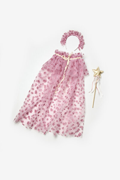 Le Mabelle Dried Rose Star Printed Cloak and Crown Set for Girls
