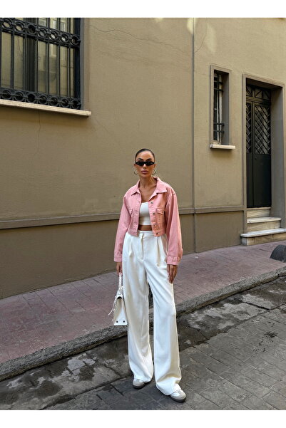 LB Laluna Butik Women's Back Pleated Denim Jacket with Chest Pockets