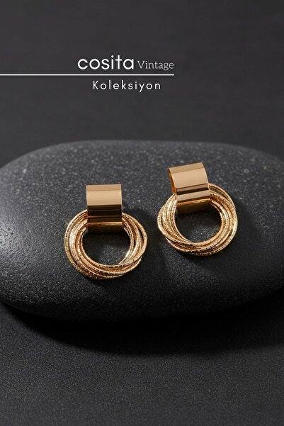 COSİTA Gold Metal Çoklu Vintage Küpe