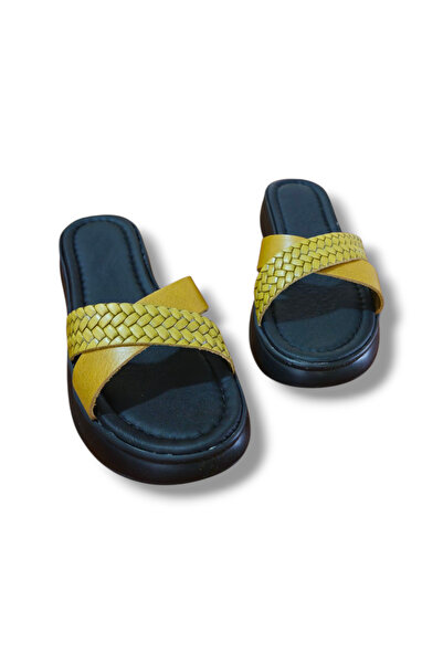 BARONES SHOES Knitted Genuine Leather Cross Strap Slippers