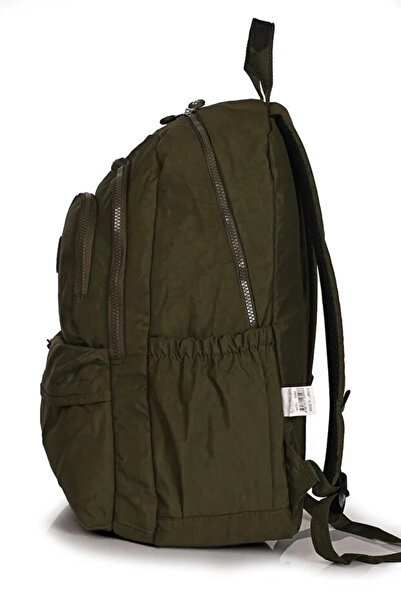 Catwins Σχολικό σακίδιο πλάτης Unisex από ύφασμα Crinkle με αξεσουάρ χακί - Γυμνάσιο Λυκείο 1660