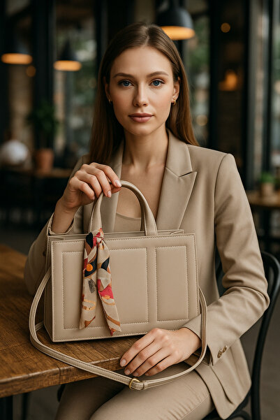 ESTUTE Kadın Şık El ve Omuz Çantası – Fular Detaylı