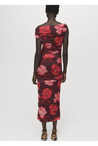 MANGO Woman Çiçekli asimetrik elbise
