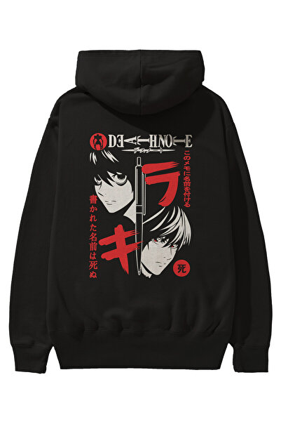 Ankhises سويت شيرت أسود واسع بغطاء رأس مطبوع عليه صورة أنمي "ديث نوت" (إل ضد ...