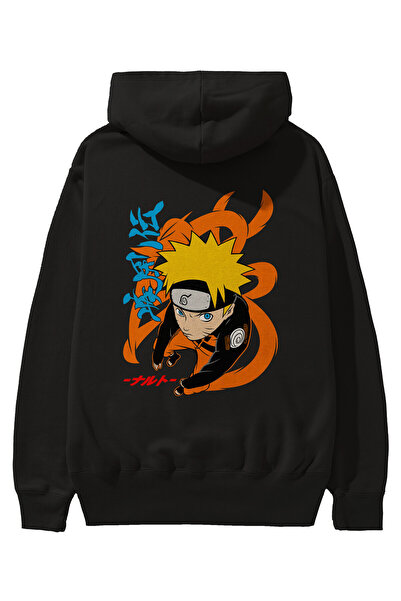 Ankhises naruto uzumaki 1 hanorac negru supradimensionat cu glugă, cu imprime...