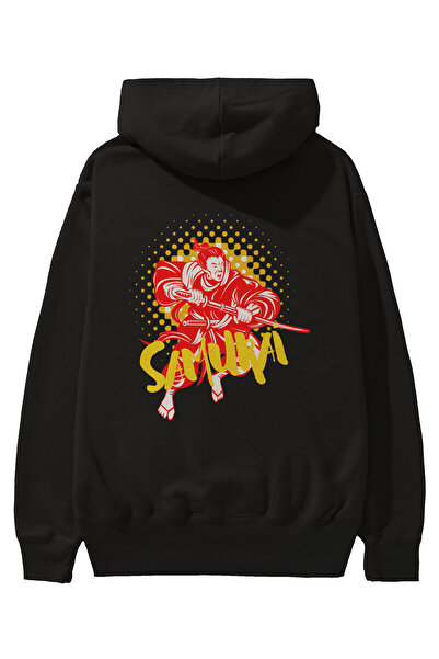 Ankhises Samurai Back Štampano Crna Oversize kroj Sa kapuljačom Dukserica Muš...