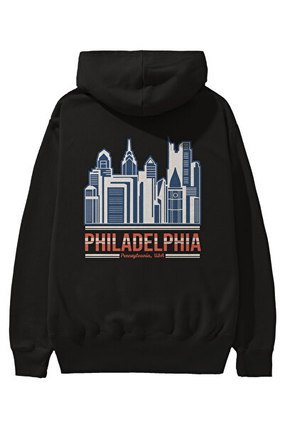 Ankhises Philadelphia Back Štampano Crna Oversize kroj Sa kapuljačom Dukseric...