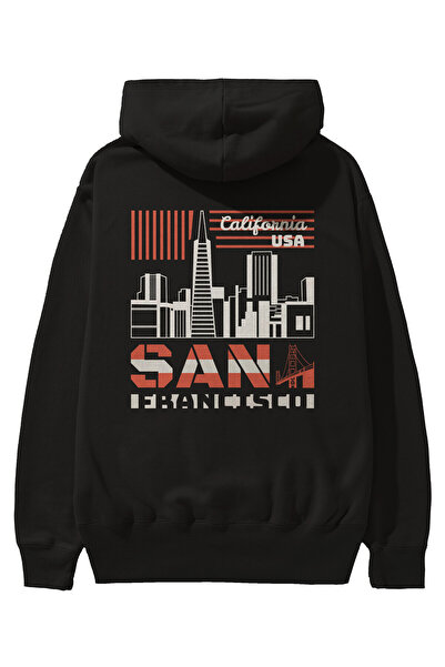 Ankhises San Francisco Back Štampano Crna Oversize kroj Sa kapuljačom Dukseri...