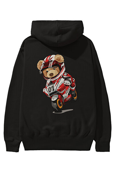 Ankhises Teddy Bear Racer Back Štampano Crna Oversize kroj Sa kapuljačom Duks...