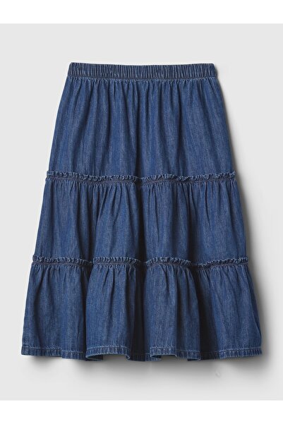 GAP Kız Çocuk Koyu Mavi Kat Kat Denim Midi Etek