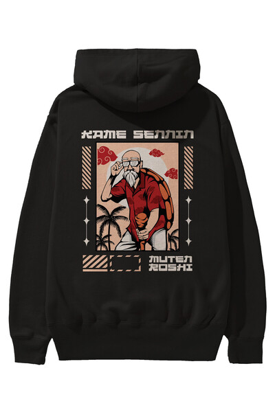 Ankhises Kame Sennin Back Štampano Crna Oversize kroj Sa kapuljačom Dukserica...