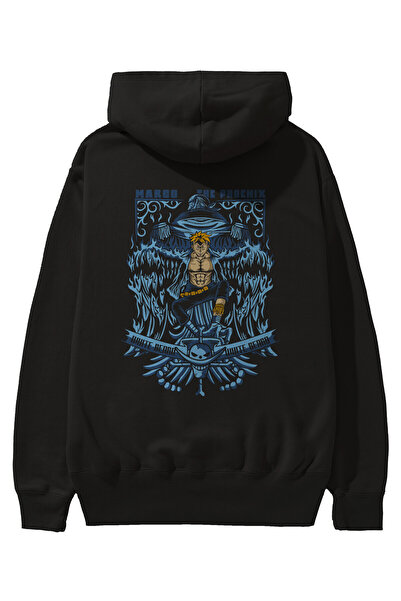 Ankhises MARCO EL FENIX One Piece Anime Back Štampano Crna Oversize kroj Sa k...