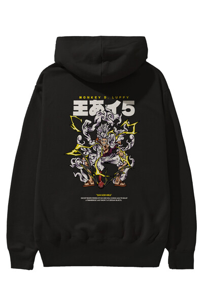Ankhises Monkey D. Luffy GEAR5 1 Anime Back Štampano Crna Oversize kroj Sa ka...