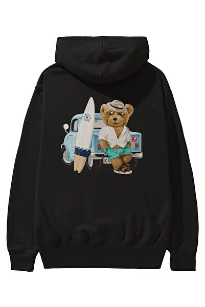 Ankhises Teddy Bear Surf Club Leđa Štampano Crna Oversize kroj Sa kapuljačom ...