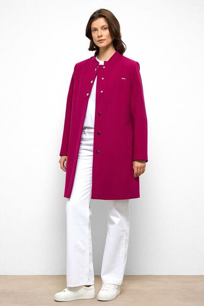 Olcay Judge Collar Robe Rib Detailed Coat Fuchia 3034