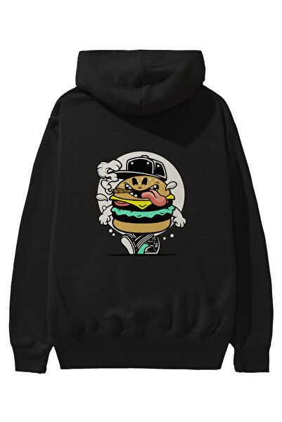 Ankhises Burger Guy Back Štampano Crna Oversize kroj Sa kapuljačom Dukserica ...
