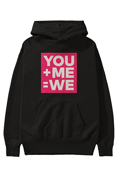 Ankhises You Me We Written Front Printed Black Hoodie Oversize Hooded Φούτερ ...