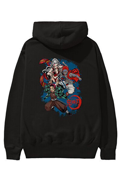 Ankhises TANJIRO, AKAZA, DAKI Anime Back Štampano Crna Oversize kroj Sa kapul...