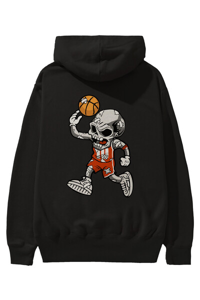 Ankhises Μαύρο Oversize Skull Basketfit Φούτερ με στάμπα με κουκούλα - Ανδρικ...