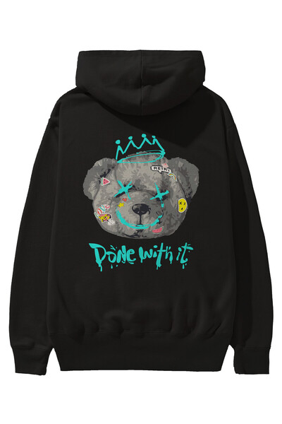 Ankhises Hanorac negru supradimensionat cu glugă, cu imprimeu pe spate, pentr...