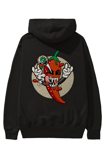 Ankhises Čili Monster Back Štampano Crna Oversize kroj Sa kapuljačom Dukseric...