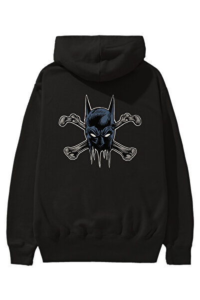 Ankhises Batbones Чорна оверсайз-худі з капюшоном і принтом на спині для чоло...