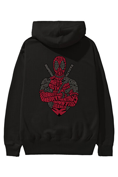 Ankhises Dead Red Back Printed Μαύρο Oversize Φούτερ με κουκούλα Ανδρικά Γυνα...