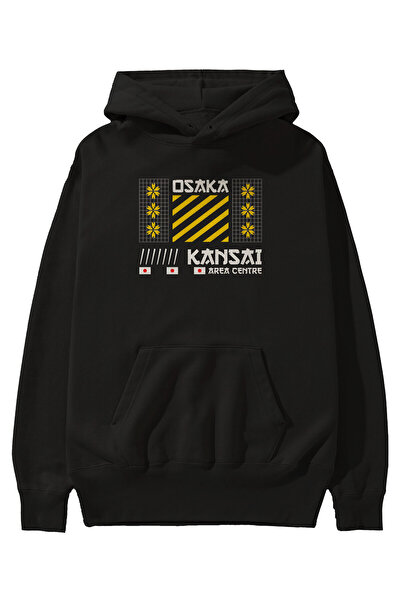 Ankhises Osaka Kansai Area Center Hanorac negru cu glugă imprimat în față Han...