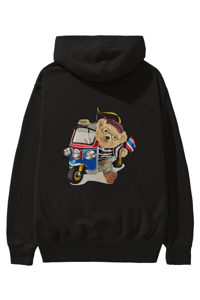 Ankhises Teddy Bear Hop-On Back Štampano Crna Oversize kroj Sa kapuljačom Duk...