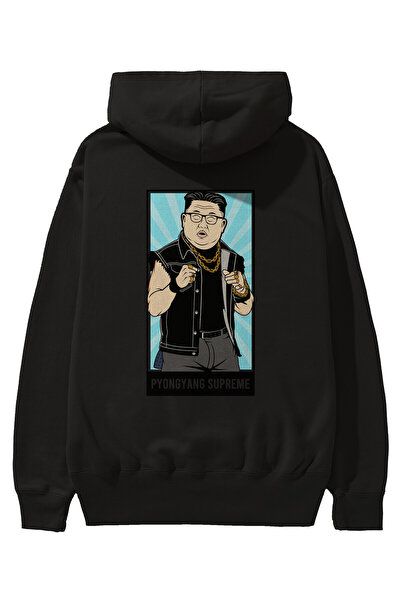 Ankhises Kim Džong Un Supreme Back Štampano Crna Oversize kroj Sa kapuljačom ...