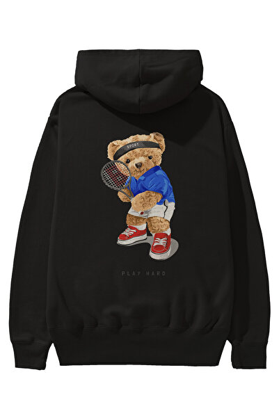 Ankhises Teddy Bear Play Hard Back Štampano Crna Oversize kroj Sa kapuljačom ...