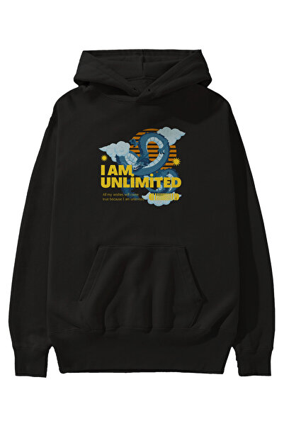 Ankhises I am Unlimited Dragon μπροστινό εμπριμέ μαύρο φούτερ με κουκούλα Ove...