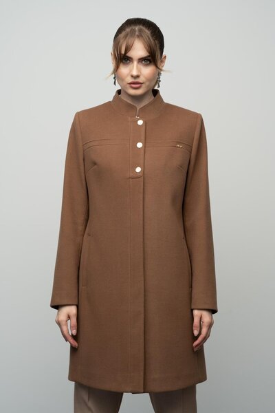 Olcay Ribbed Detailed Judge Collar Coat - TABA 3034
