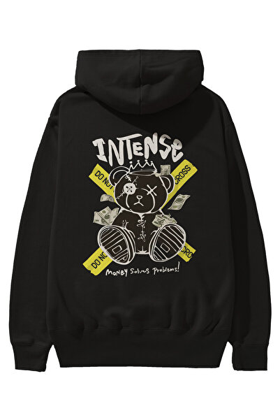 Ankhises Ursuleț de pluș intens Imprimat pe spate Negru Oversize Hanorac cu g...