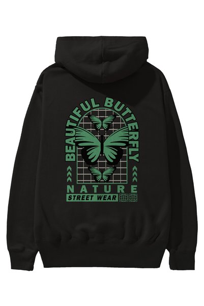 Ankhises Prelepi leptir leđa Štampano crna Oversize kroj Sa kapuljačom majica...