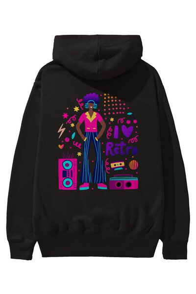 Ankhises Retro Boy Party Back Štampano Crna Oversize kroj Sa kapuljačom Dukse...