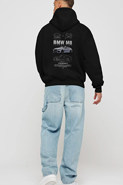 Ankhises Bmw M8 Back Printed Black Oversize Hooded Sweatshirt Men Women