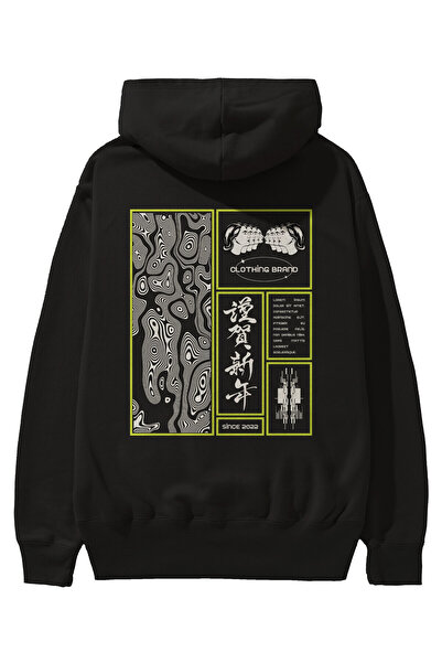 Ankhises Neon japonez Streetwear Imprimat pe spate Negru Oversize Hanorac cu ...