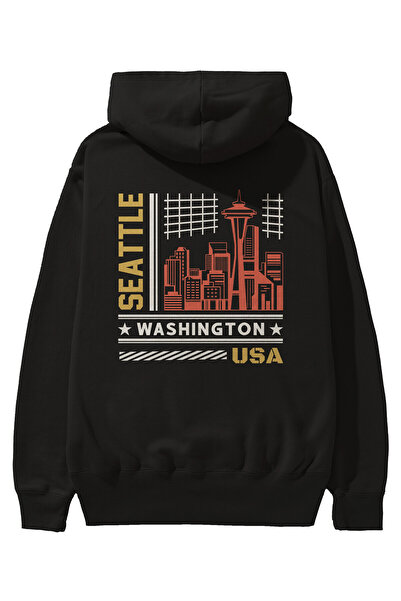 Ankhises Seattle Back Štampano Crna Oversize kroj Sa kapuljačom Dukserica Muš...