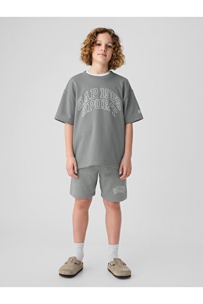 GAP Erkek Çocuk Gri Gap Logo Grafikli Kısa Kollu Sweatshirt