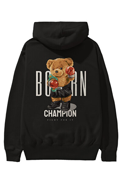 Ankhises Teddy Bear Champion Back Štampano Crna Oversize kroj Sa kapuljačom D...