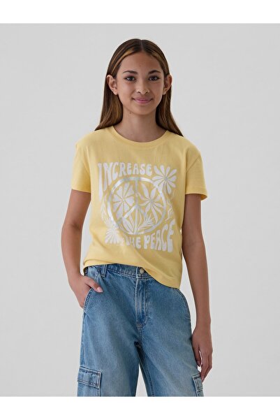 GAP Kız Çocuk Sarı Grafikli T-Shirt