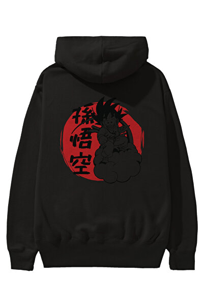 Ankhises DRAGON BALL Anime Back Printed Μαύρο Oversize Φούτερ με κουκούλα Ανδ...