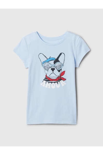 GAP Kız Çocuk Mavi Grafikli T-Shirt