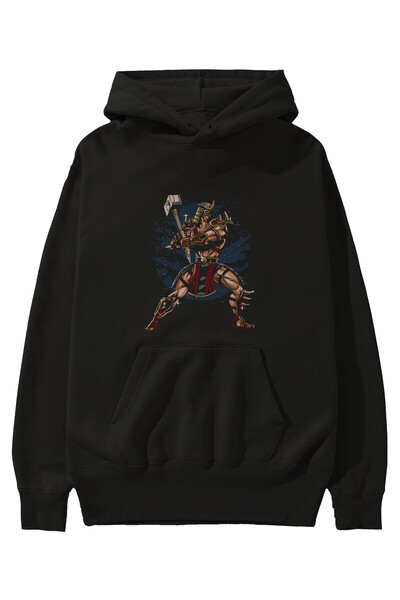 Ankhises Hanorac negru cu glugă oversize cu imprimeu frontal Emperor Bărbați ...