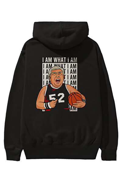 Ankhises سويت شيرت بقلنسوة أسود كبير الحجم مطبوع عليه كرة السلة من ترامب للرج...