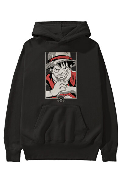 Ankhises LUFF D. MONKEY OnePiece Anime Front Štampano Crna majica sa kapuljač...