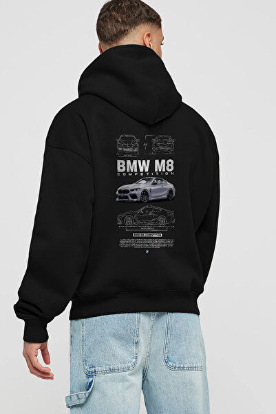 Ankhises Bmw M8 Back Printed Black Oversize Hooded Sweatshirt Men Women